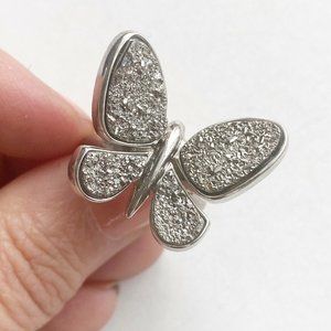 Butterfly Druzy Ring Sterling Silver 925 KN White Sparkle Stone 7 1/4